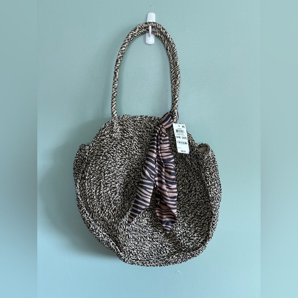 INC International Concepts Natural Straw Tan Black EX Large Tote Bag NWT